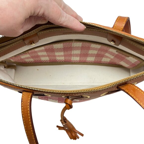 Dooney & Bourke Pink & Beige Checkered Canvas Tote Bag With Leather‎ Accents - Picture 12 of 15